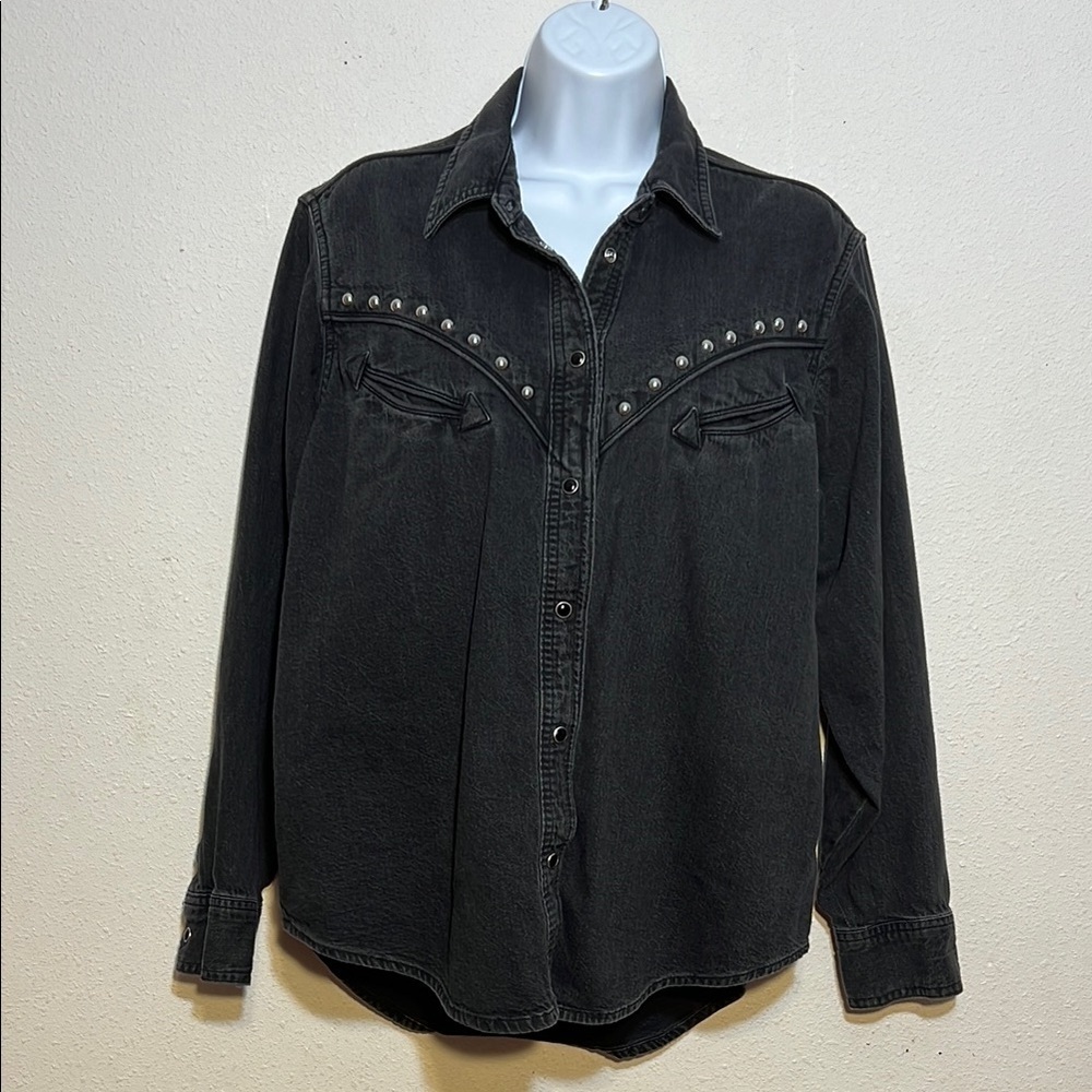 LEVIS Black Studded Denim Pearl Button Down Western Jacket Size Medium